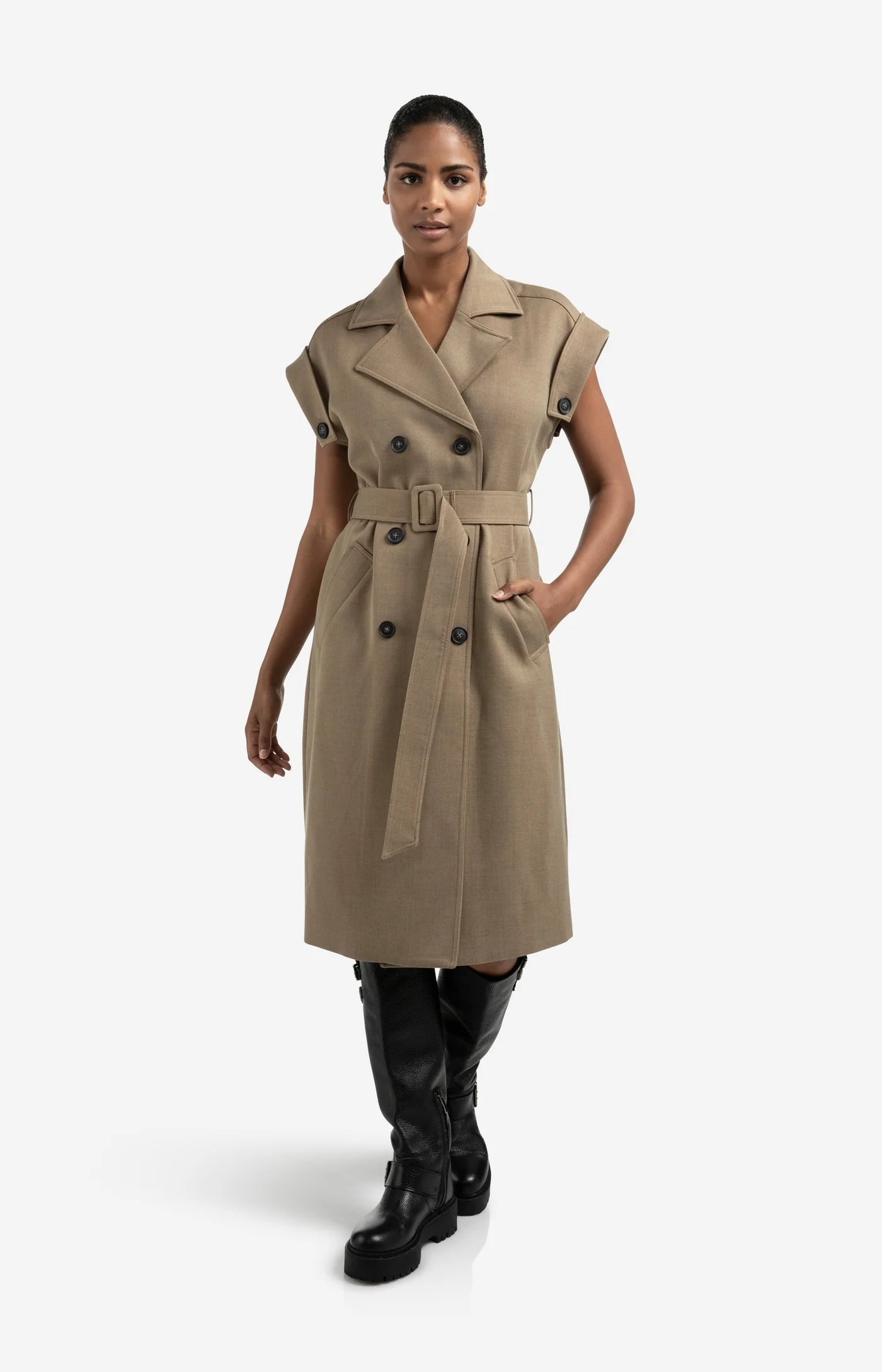 Long Woven Sleeveless Jacket