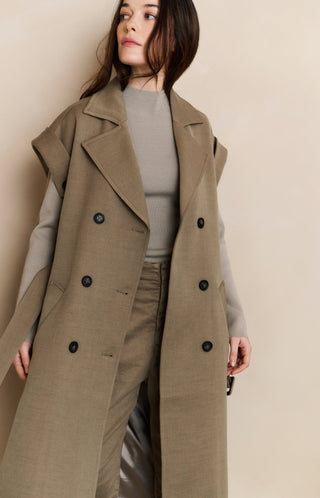 Long Woven Sleeveless Jacket