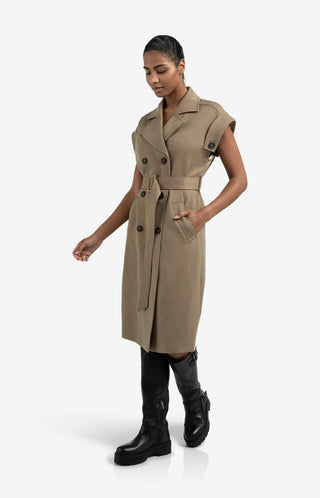 Long Woven Sleeveless Jacket