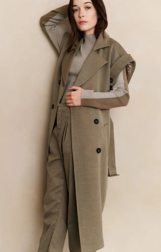 Long Woven Sleeveless Jacket