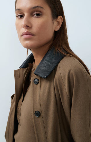 Woven Melange Jacket with Faux Leather Collar