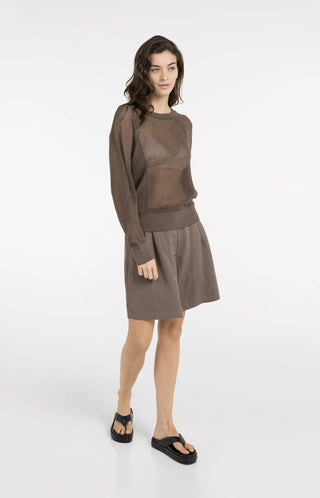 Mesh-stitch knitted sweater with raglan
