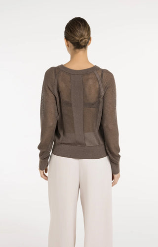 Mesh-stitch knitted sweater with raglan