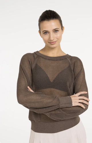Mesh-stitch knitted sweater with raglan