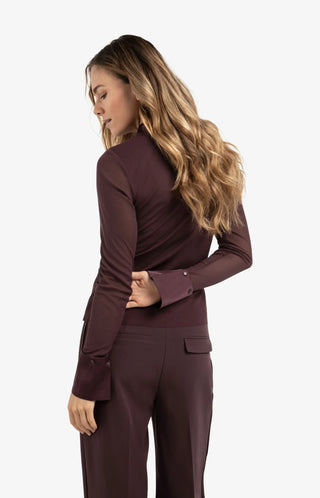 Mesh Top with Removable Cuffs & Collar in Fudge Purple