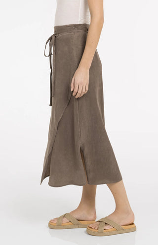 Woven Midi Skirt with Wrap Effect
