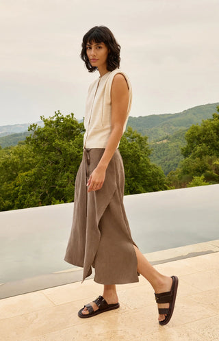 Woven Midi Skirt with Wrap Effect