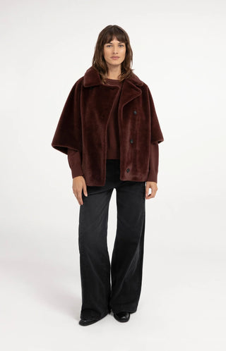 Oversized Reversible Faux Fur Jacket in in Bitter Chocolate