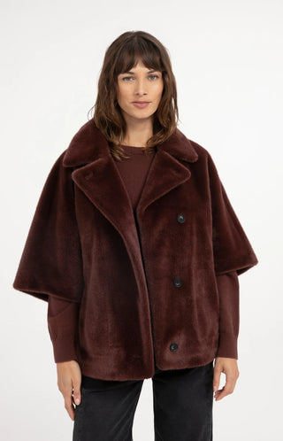 Oversized Reversible Faux Fur Jacket in in Bitter Chocolate
