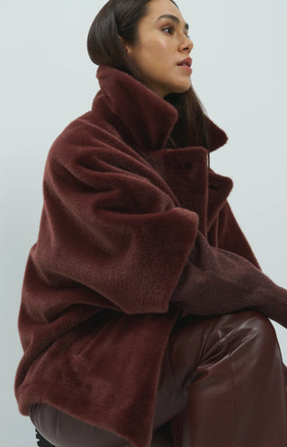 Oversized Reversible Faux Fur Jacket in in Bitter Chocolate