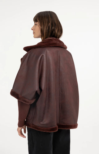 Oversized Reversible Faux Fur Jacket in in Bitter Chocolate