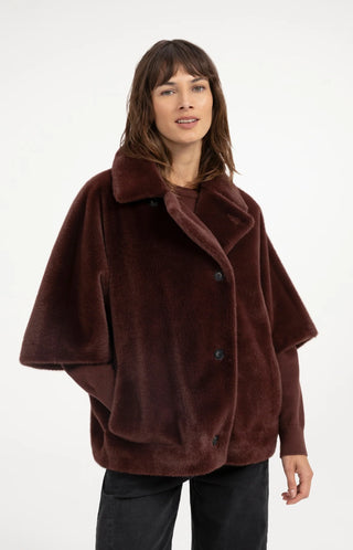 Oversized Reversible Faux Fur Jacket in in Bitter Chocolate