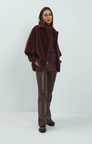 Oversized Reversible Faux Fur Jacket in in Bitter Chocolate