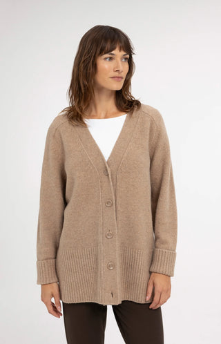 Cardigan in Rib Stitch in Dark Beige Melange
