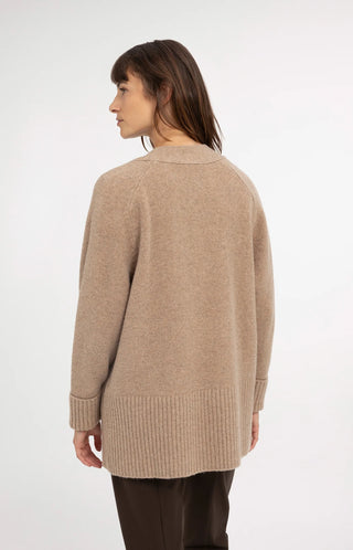 Cardigan in Rib Stitch in Dark Beige Melange