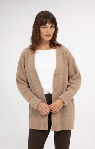 Cardigan in Rib Stitch in Dark Beige Melange