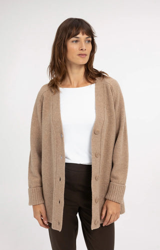 Cardigan in Rib Stitch in Dark Beige Melange