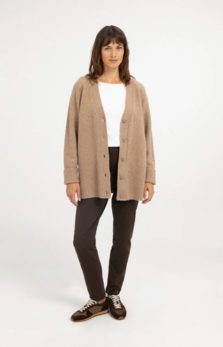 Cardigan in Rib Stitch in Dark Beige Melange
