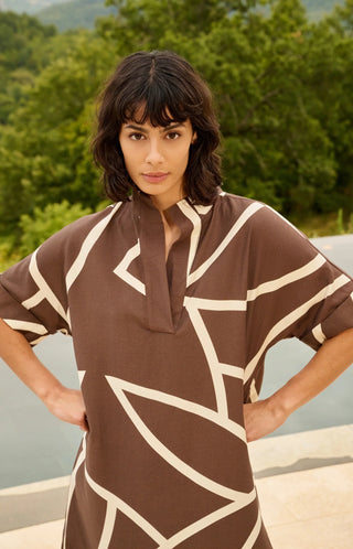 Printed Dress with Polo Collar