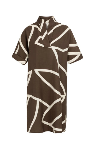 Printed Dress with Polo Collar