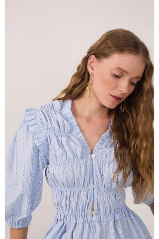 Smocked Detailed Blouse in Blue Sky