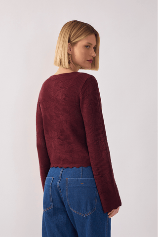 Casaqueto Tricot Jacquard Floral Cardigan