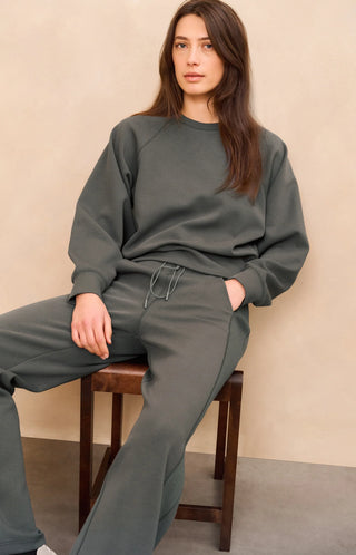 Raglan Sweatshirt with Fine Rib Texture & Crew Neck