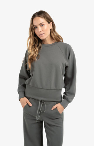 Raglan Sweatshirt with Fine Rib Texture & Crew Neck
