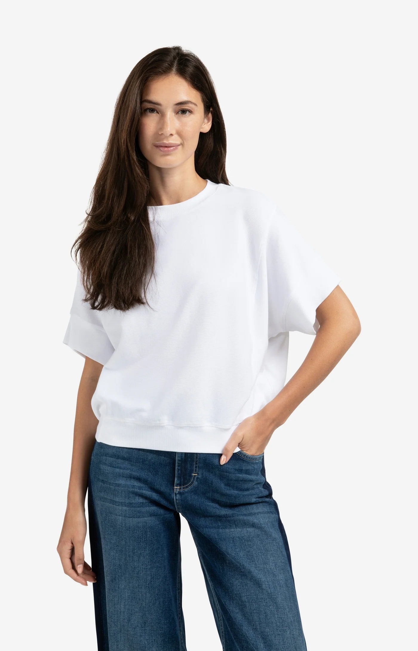 Ribbed Jersey Top in Pure White