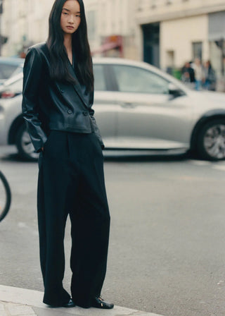 Rosiland Black Leather Ballet Flats