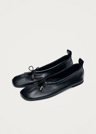 Rosiland Black Leather Ballet Flats