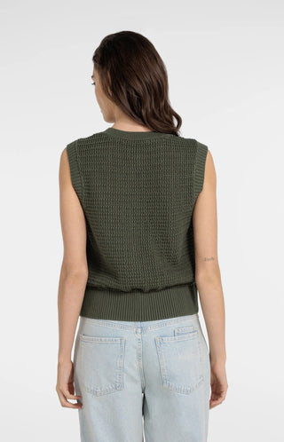Textured Sleeveless Cardigan with gold buttons