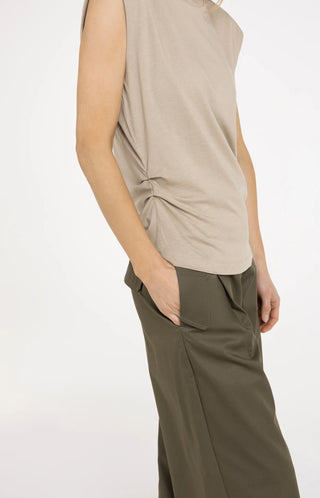 Jersey top with pleaded sleeves