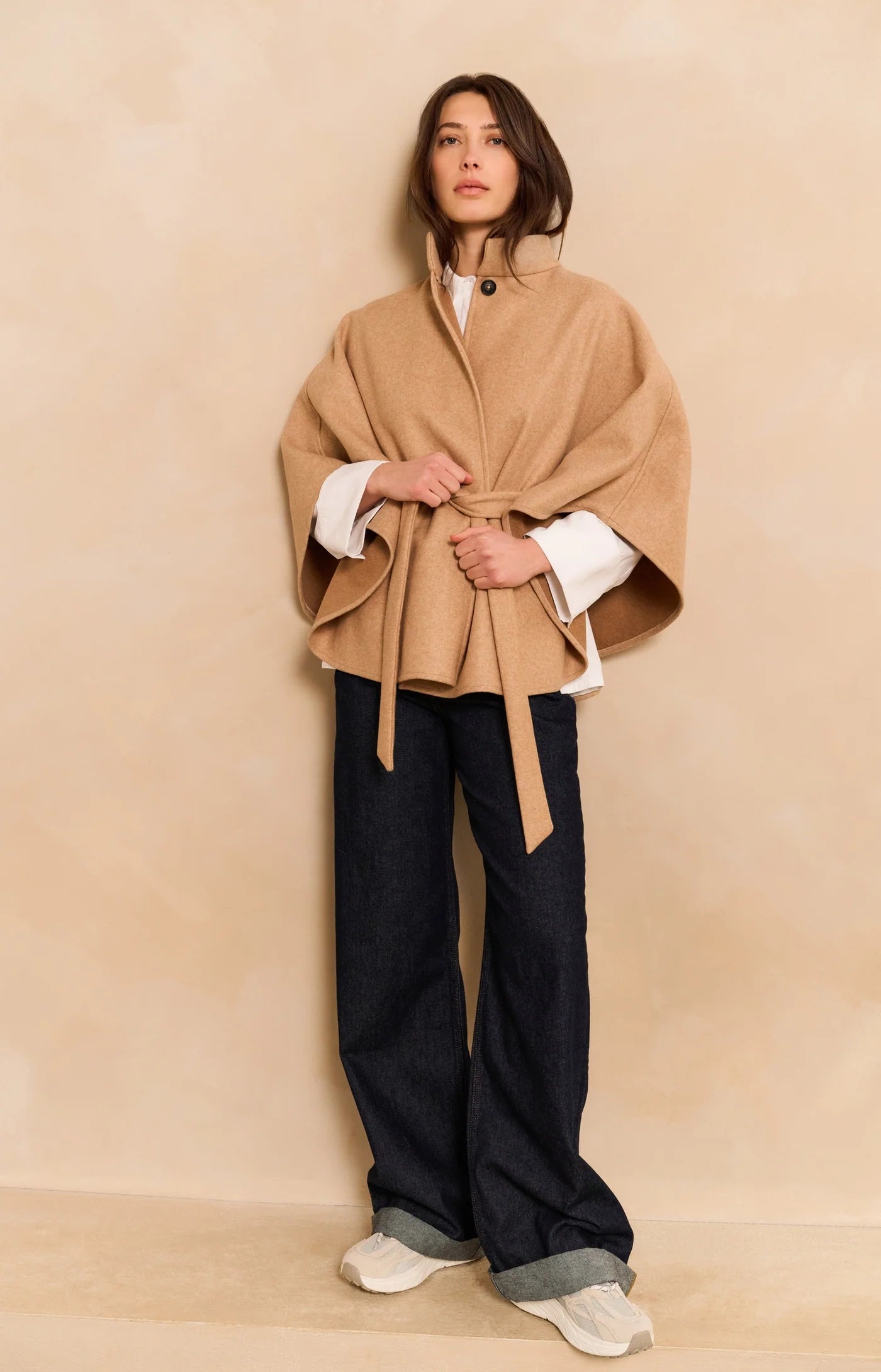Soft Woven Poncho with Collar & Belt