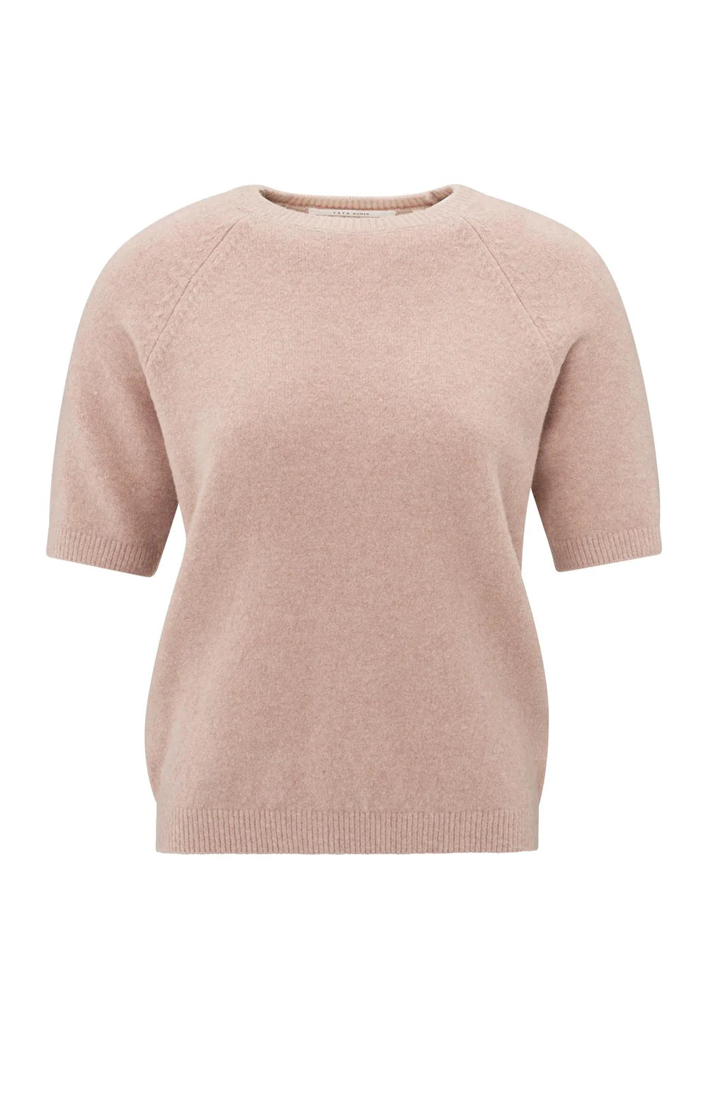 Sweater with short raglan sleeves and round neckline