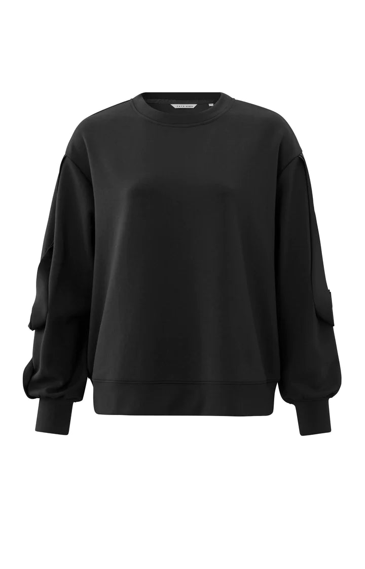 Sweatshirt with crewneck, puff sleeves and ruffle detail