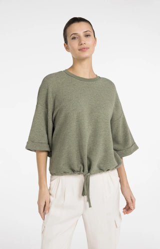 Short Sleeve Sweatshirt with roll-up and drawcord - Army Green