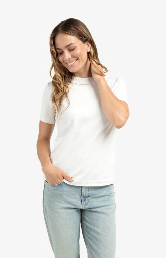 T-Shirt with Knitted Neckline & Short Sleeves