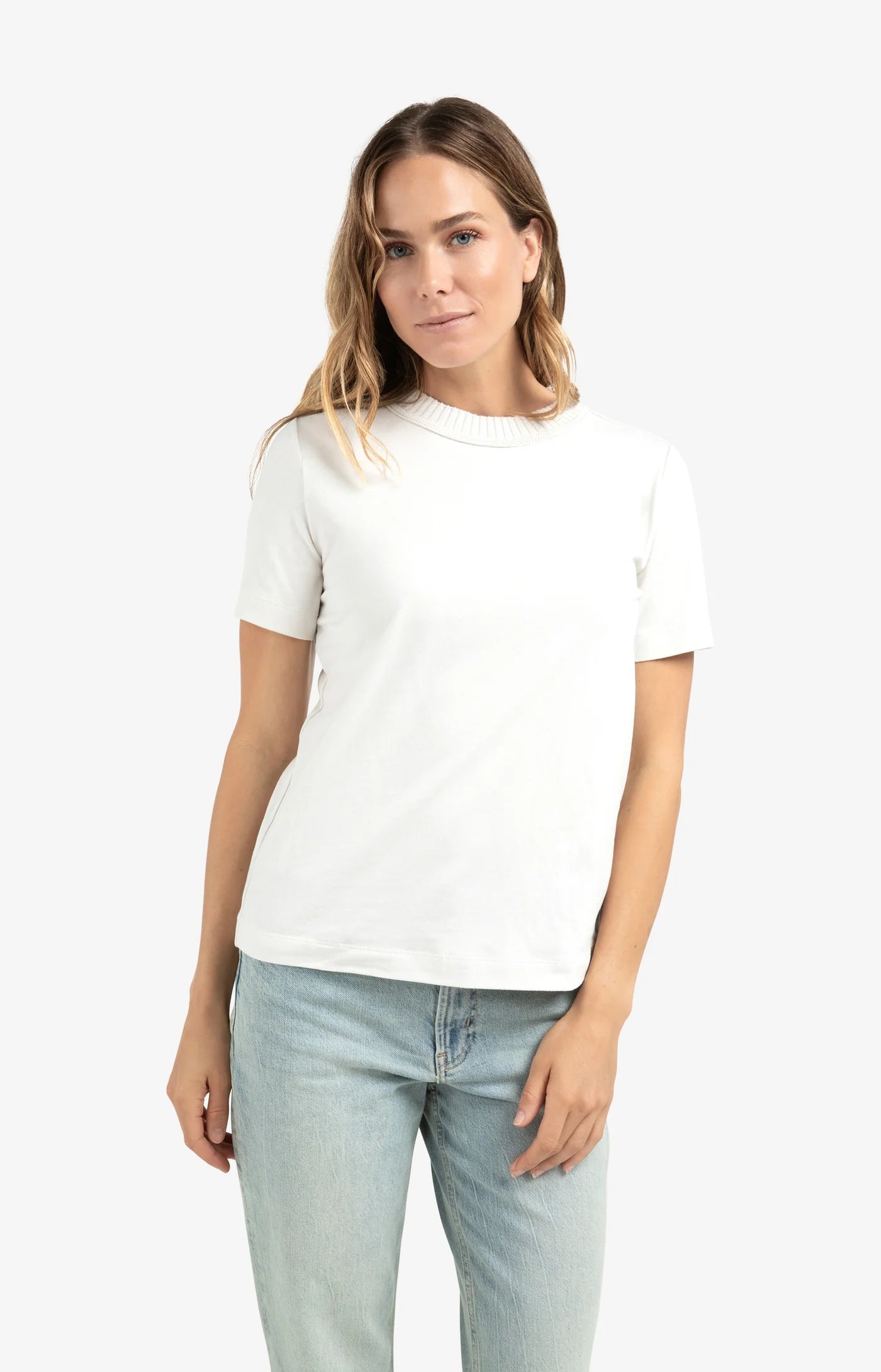 T-Shirt with Knitted Neckline & Short Sleeves