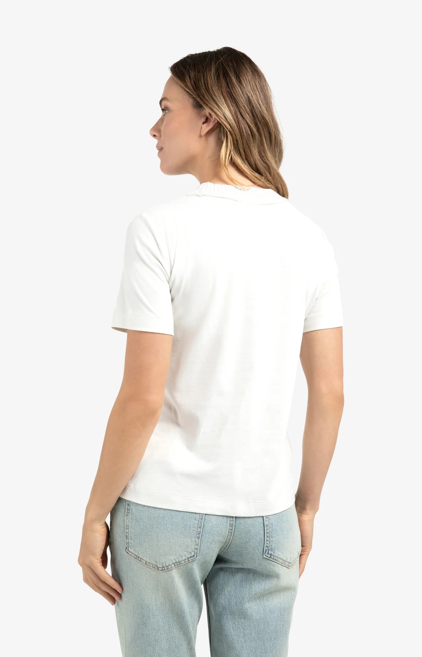 T-Shirt with Knitted Neckline & Short Sleeves