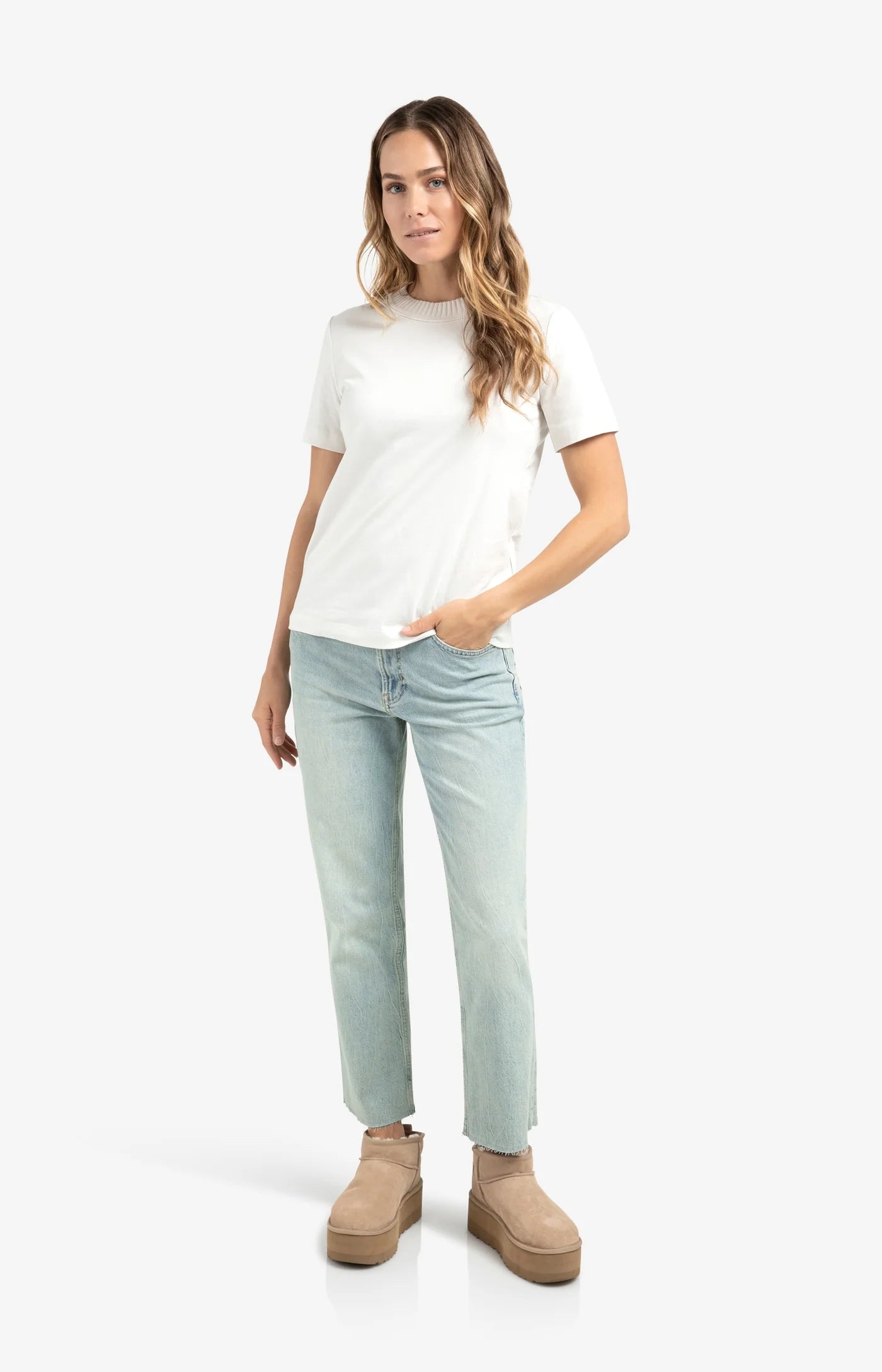 T-Shirt with Knitted Neckline & Short Sleeves