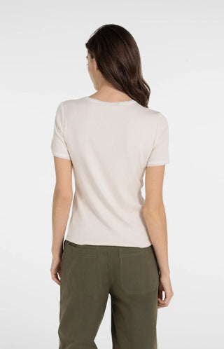 T-Shirt with mesh edge - Creme Beige