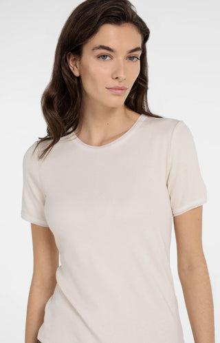 T-Shirt with mesh edge - Creme Beige