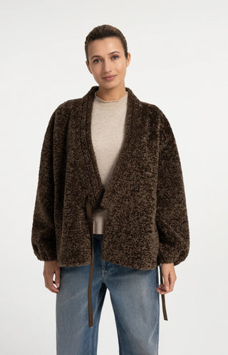 Teddy wrap jacket with tie closure - Slate Black Brown