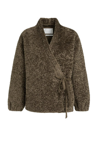 Teddy wrap jacket with tie closure - Slate Black Brown