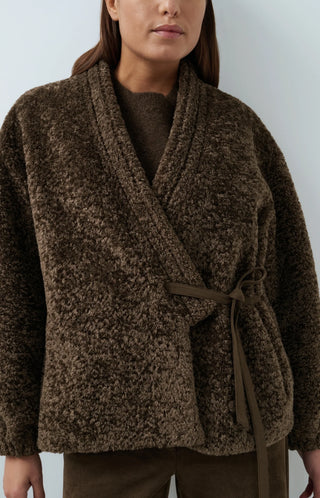 Teddy wrap jacket with tie closure - Slate Black Brown