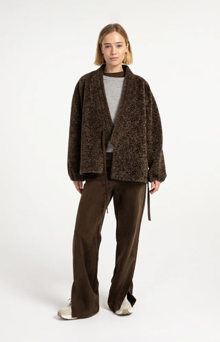 Teddy wrap jacket with tie closure - Slate Black Brown