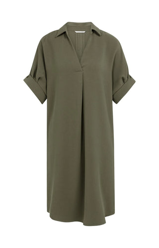 V-neck dress with pleated sleeves