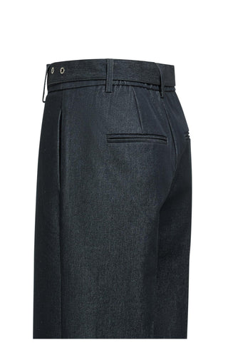 Woven trousers with belt and subtle sheen
