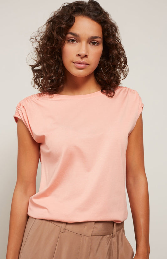 Blooming Dahlia Pink- with boatneck, cap sleeves and shoulder details